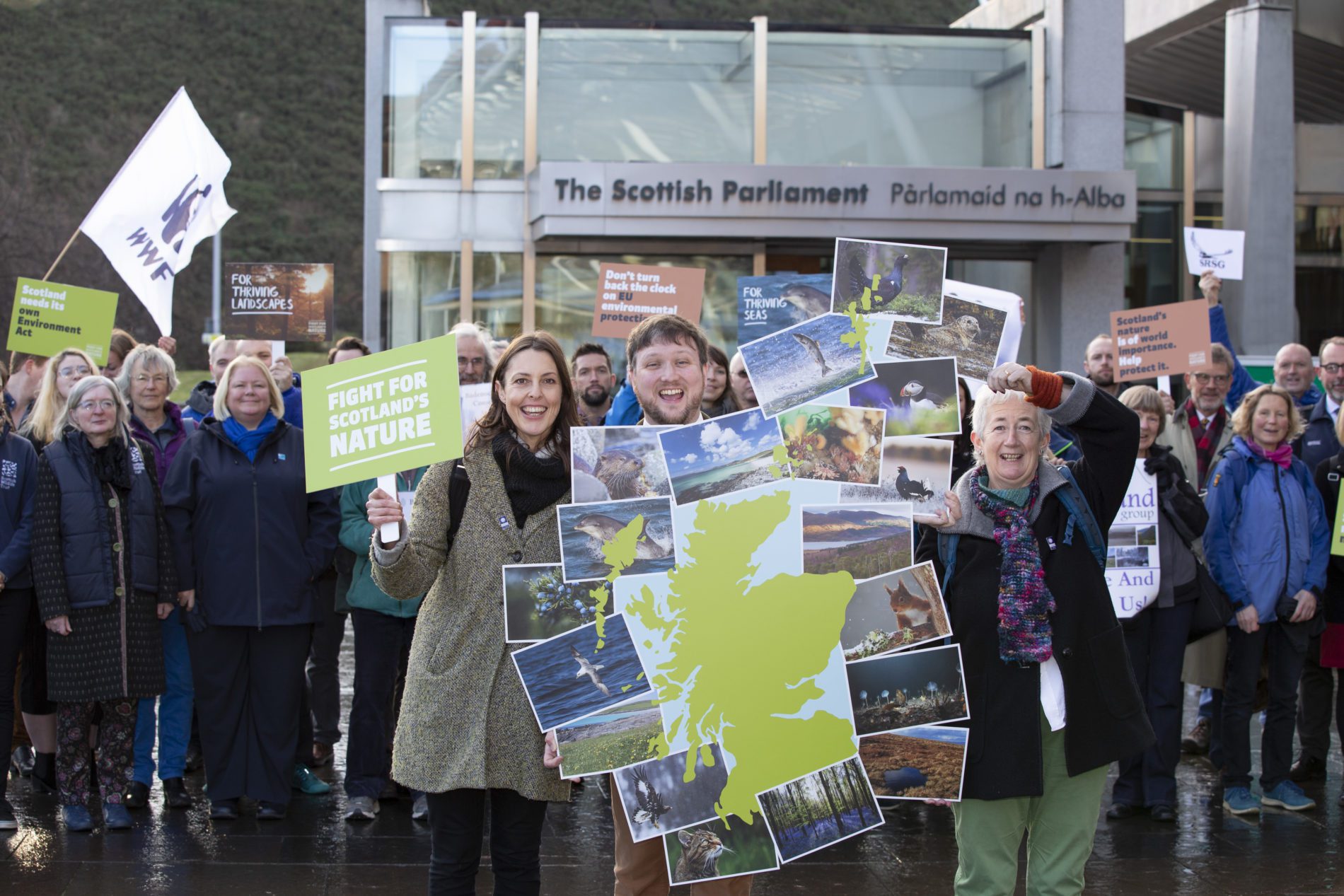 Scottish Environmental Charities Launch Urgent Bid for an Environment Act for Scotland  Pictured Scottish Environment LINK members call for an urgent Environment Act for Scotland at The Scottish Parliament today.     Scottish Environment LINK, a coalition of Scotland’s leading environmental charities will today launch an urgent campaign, “Fight for Scotland’s Nature” at the Scottish Parliament. Together they will call for Scotland to have its own environment act.   Fears sparked by Brexit as well as mounting evidence of the global ecological crisis also heavily impacting Scotland has prompted the charities to join forces and urge the Scottish Government to commit to a dedicated Environment Act for Scotland that protects and enhances Scotland’s nature, now and in the future.   80% of all Scotland’s environmental laws come from the EU. The combination of strong legislation and support for effective implementation has made these laws among the most effective on Earth. Further, Scotland’s nature has been a net beneficiary of the EU’s LIFE Nature fund which alone has supported conservation projects worth well over 25 million Euros to date.     If and when Brexit happens, Scotland (along with the rest of the UK) will lose the unrivalled support and enforcement roles of the European Commission, European Court of Justice and other EU bodies. Alarmingly, with only a few months to go, there is uncertainty about what will replace this.   This is why Scottish Environment LINK is pushing the Scottish Government to fight for Scotland’s nature and commit to a world class environment act before it’s too late. Ahead of global 2020 targets on halting biodiversity loss, it is important that Scotland sends a clear message to the world that our environmental protections are not up for grab.   Joined up legislation in the form of a Scottish Environment Act, that is fit for purpose and caters to Scotland’s unique environmental needs is required for this to be meaningful.   Scotland may be small but its natural environment is of world importance. It has 60% of the UK’s seas and 10% of Europe’s coastline. It is home to a staggering one third of all of Europe’s breeding seabirds and 29% of Europe’s seals. Its coral reefs, thought to be around 4,000 years old, support an incredible array of life, including fish, sharks and invertebrates.  As for peatlands, Scotland has 5% of the world’s share, which stores 25 times more carbon than all the vegetation of the UK.   Charles Dundas Chair of Scottish Environment LINK said: “Our environment is important not just in terms of its natural and cultural wealth. It is our life support system and we rely on it for food, clean water and air and jobs - 14% of which exist as a result of our nature.   “But this is all under threat. Every day brings new evidence of the global ecological crisis that is underway.  Even here in Scotland, with 1 in 11 species currently at risk of extinction, the effects of climate change and ecosystem collapse are apparent. The legal framework of protections and associated funding that we currently receive from the EU have been pivotal in holding back the tide of further biodiversity declines.”   Scottish Environment LINK is stressing the importance of Scotland continuing to develop protections in line with internationally recognised EU environmental principles that have been crucial in safeguarding Scotland’s nature and enabling it to thrive. It also warns of the dangers of inadequate support and funding to effectively implement laws. Further, it is pushing for clear environmental targets supported by long-term actions and funding to mitigate climate change, create robust ecosystems and ensure sustainable use of our natural resources that is good for us and our land and seas.   Joyce McMillan, President of Scottish Environment LINK said: “As guardians of our amazing environment, we have a duty to ensure future environmental legislation is not tokenistic. It must be upheld through an independent and well-resourced watchdog.   “Now more than ever, we need a Scottish Environment Act that builds on existing Scottish Government commitments to retain EU protections. This would send a clear message to UK and EU partners as well as the rest of the world that we are serious about protecting and enhancing our natural environment. We live in a time of increasing environmental crisis and degradation, and it is vital that Scotland remains a dynamic part of the movement towards a more sustainable future, both for our own sake, and as a reflection of our commitment to wider international efforts to protect and cherish the natural world on which we all depend.”    Ends   For media enquiries and interview requests please contact: Azra Wyart at: mediaandeventsscotland@gmail.com or call: 07788437819.   Notes to Editors (s)   (1)  Scottish Environment LINK is the forum for Scotland's voluntary environment community, with over 35 member bodies representing a broad spectrum of environmental interests with the common goal of contributing to a more environmentally sustainable society.   LINK is a Scottish Charity (SC000296) and a Scottish Company Limited by guarantee (SC250899). LINK is core funded by Membership Subscriptions and by grants from Scottish Natural Heritage, Scottish Government and Charitable Trusts.   www.scotlink.org www.savescottishseas.org   2) ‘For more information about Scottish Environment LINK’s, Fight for Scotland’s Nature Campaign visit www.fightforscotlandsnature.scot   (3)  Scottish Environment LINK members wrote to the Cabinet Secretary for Environment, Climate Change and Land Reform Roseanna Cunningham to ask her to support a Scottish Environment Act. The letter is available here: www.fightforscotlandsnature.scot.    Photograph by Martin Shields  Tel 07572 457000 www.martinshields.com © Martin Shields